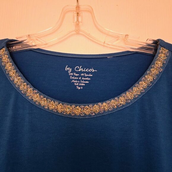 Chico's cerulean blue S/S top with sparkle embellishment Size 3/XL - Picture 2 of 4